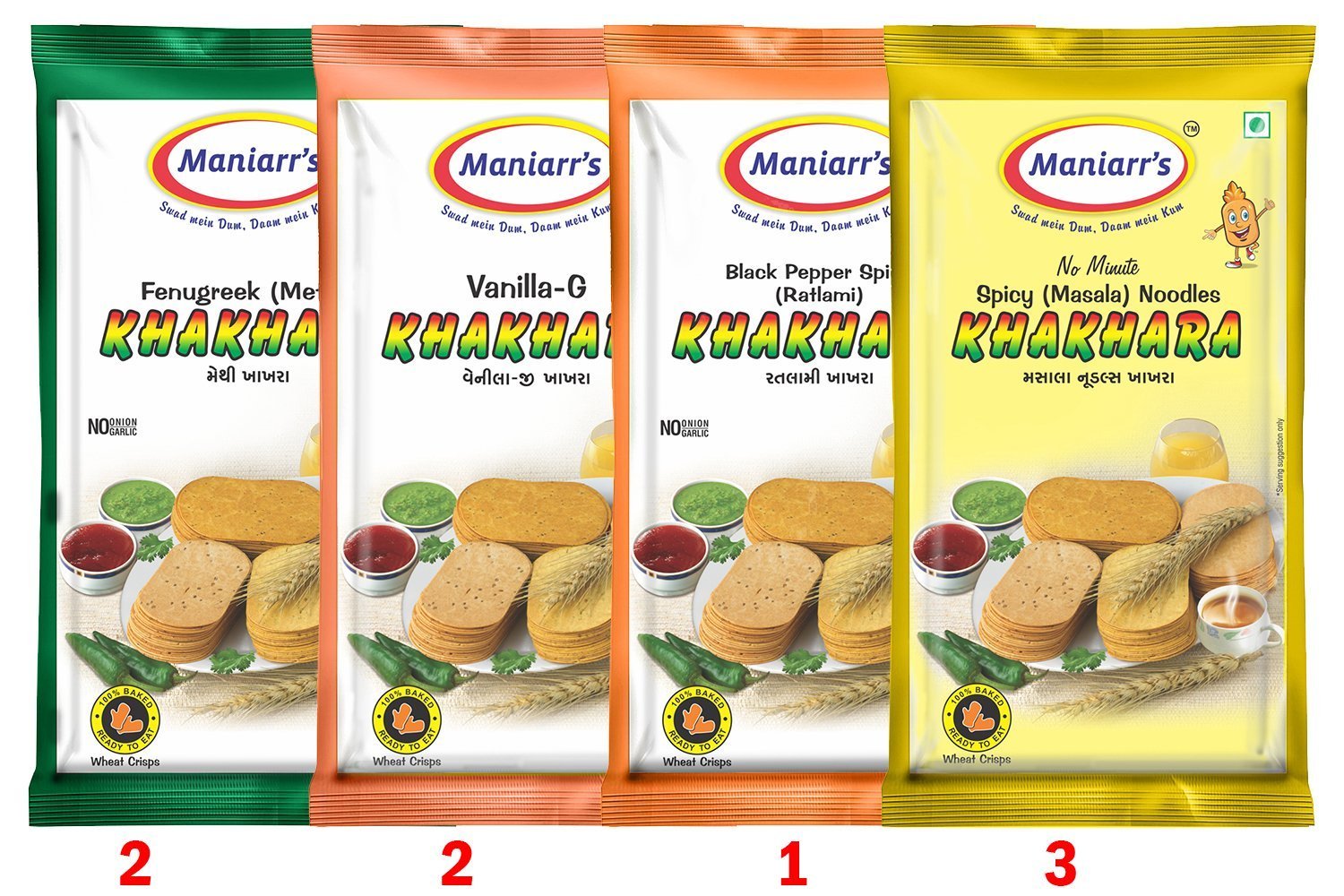0004 A2 Maniarrs Khakhara with 4 Flavors (360 gm, Pack Of 8) - SkyShopy