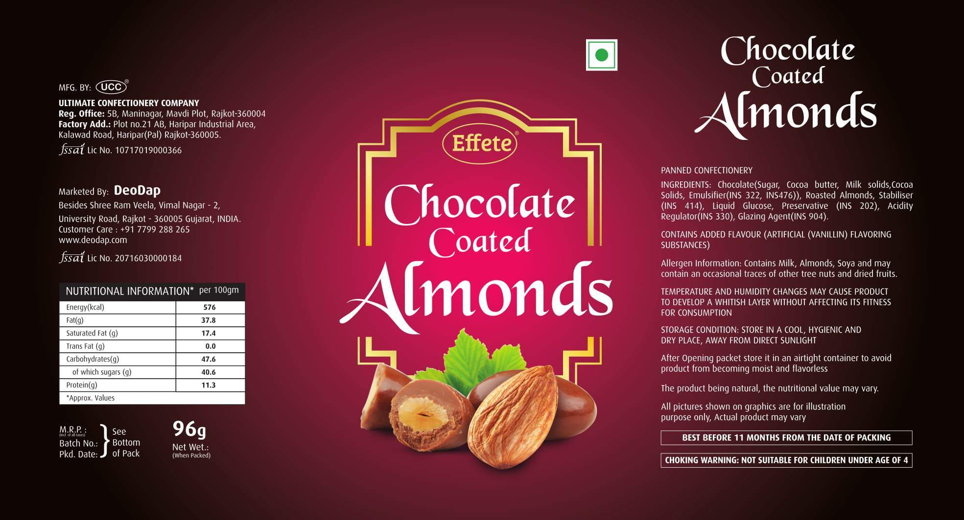 0045 Effete Almonds Chocolate  (96 Gms) - SkyShopy