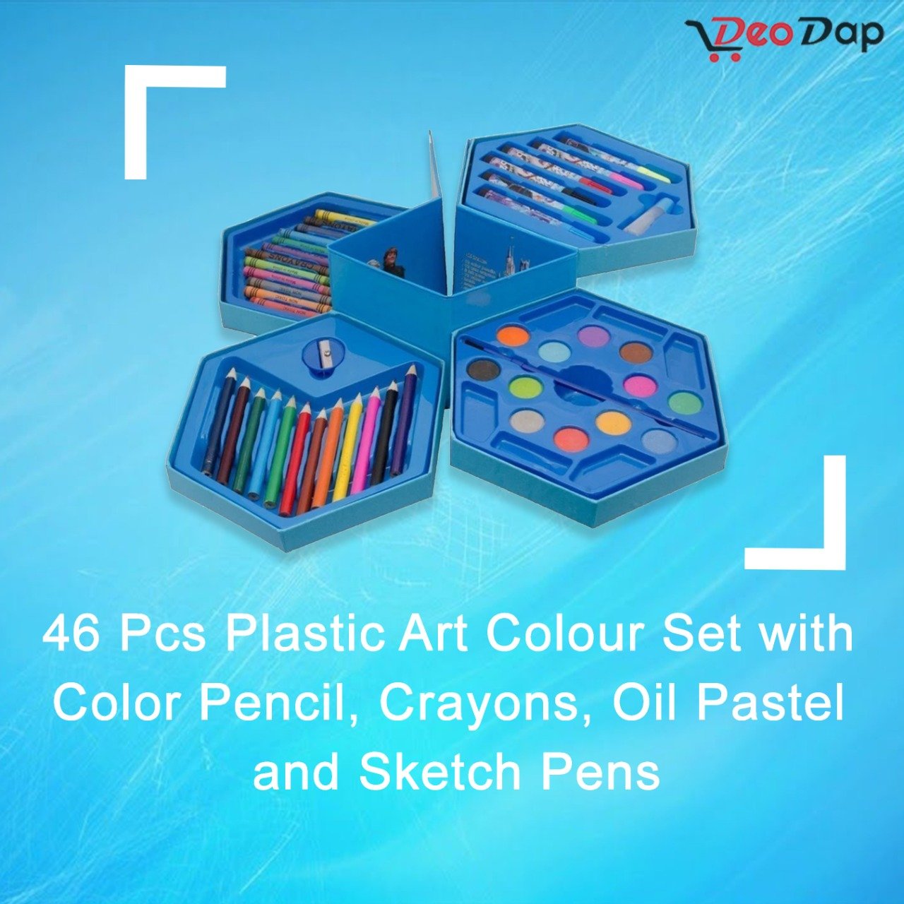 0859 46 Pcs Plastic Art Colour Set with Color Pencil, Crayons, Oil Pastel and Sketch Pens - SkyShopy