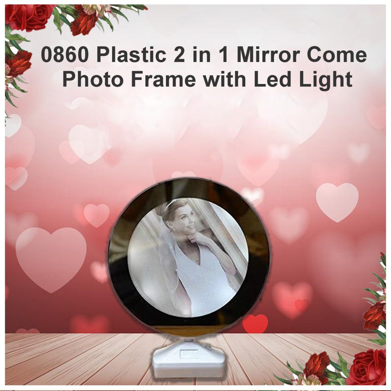 0860 Plastic 2 in 1 Mirror Come Photo Frame with Led Light - SkyShopy