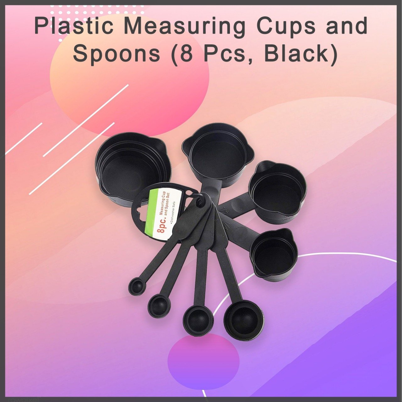 0106 Plastic Measuring Cups and Spoons (8 Pcs, Black) - SkyShopy