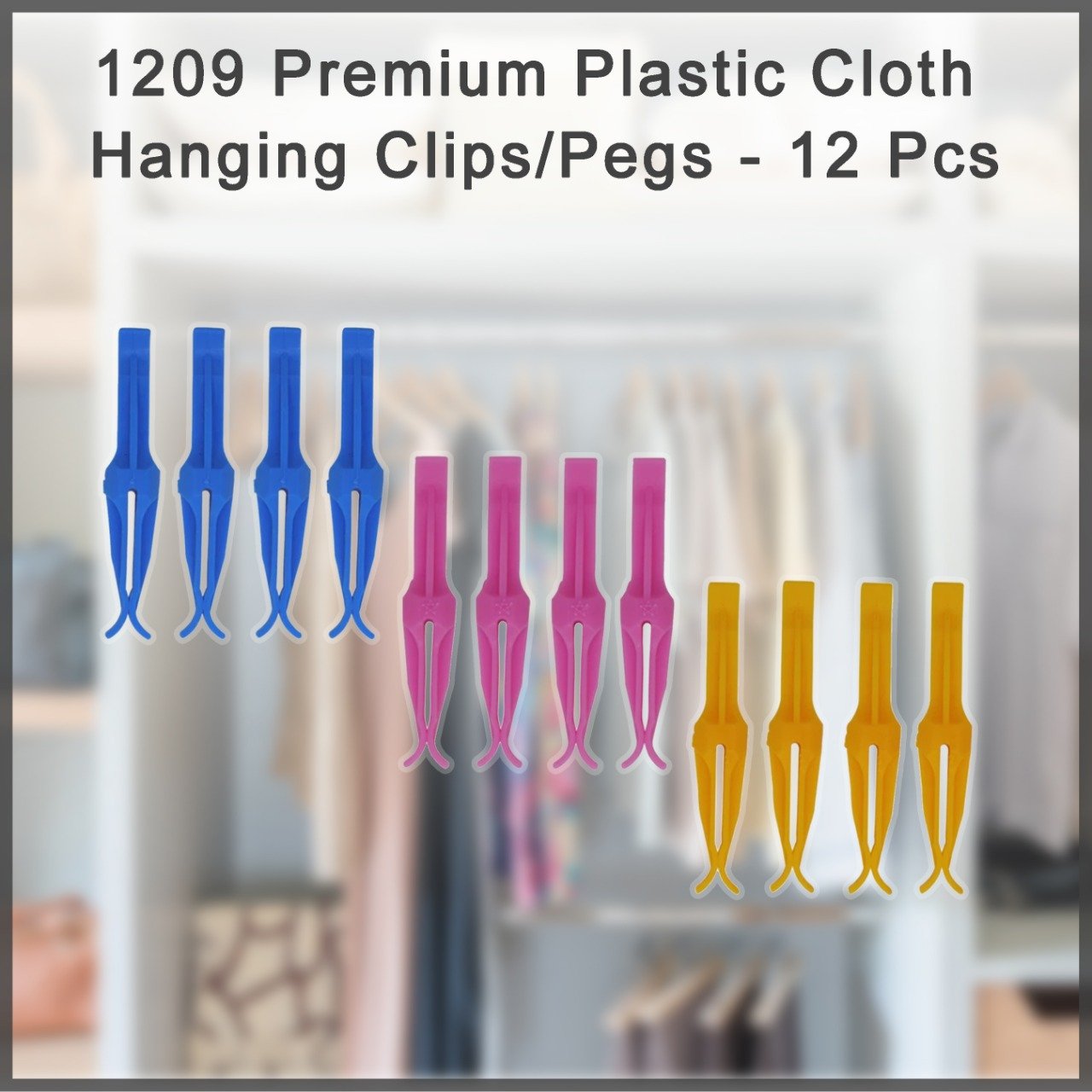 1209 Premium Plastic Cloth Hanging Clips/Pegs - 12 Pcs - SkyShopy