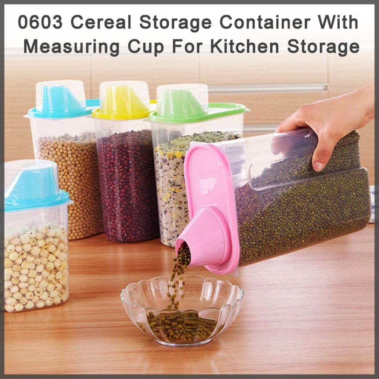0603 Cereal Storage Container With Measuring Cup For Kitchen Storage (3 units) - SkyShopy