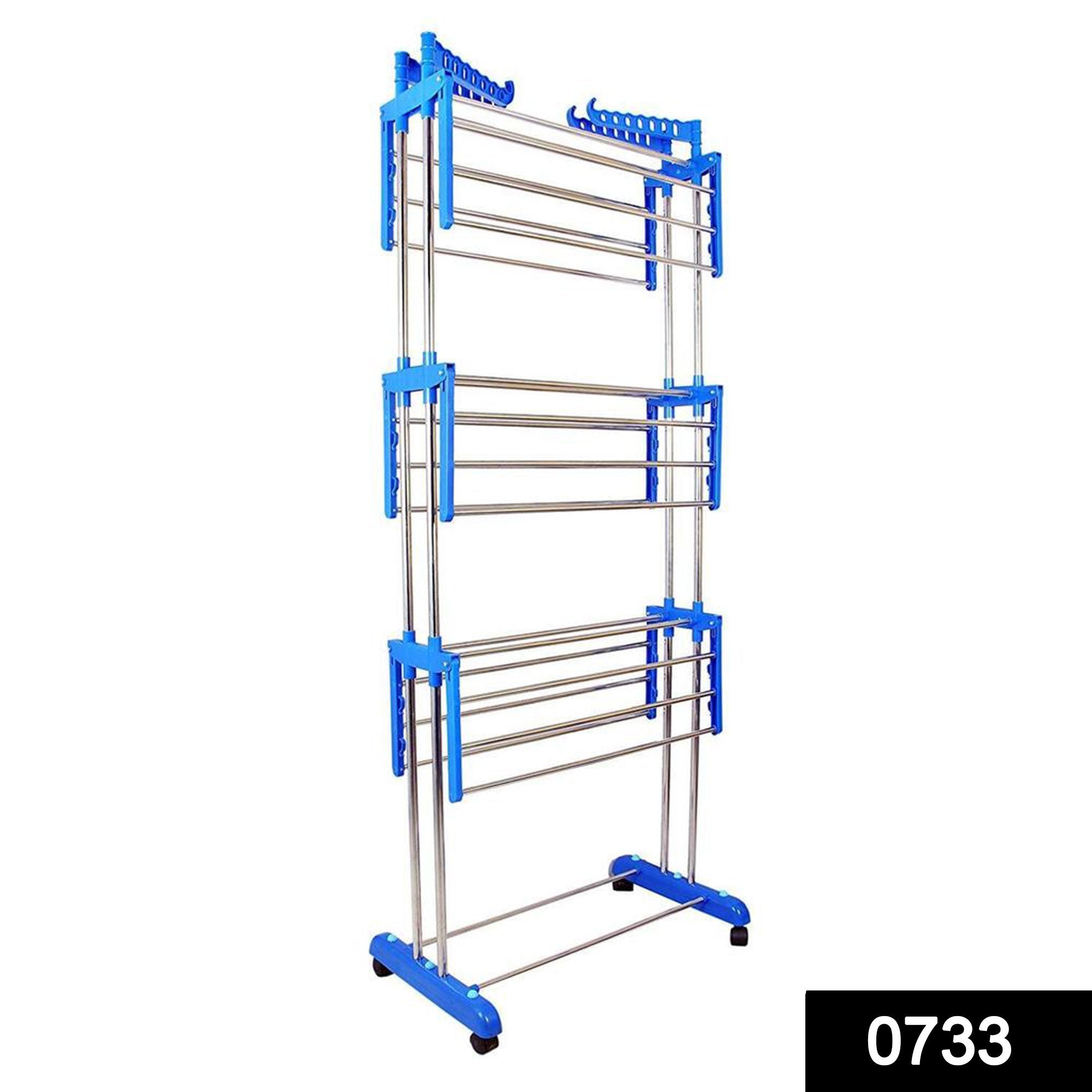 0733 Stainless Steel Double Pole 3 Layer Cloth Drying Stand - SkyShopy