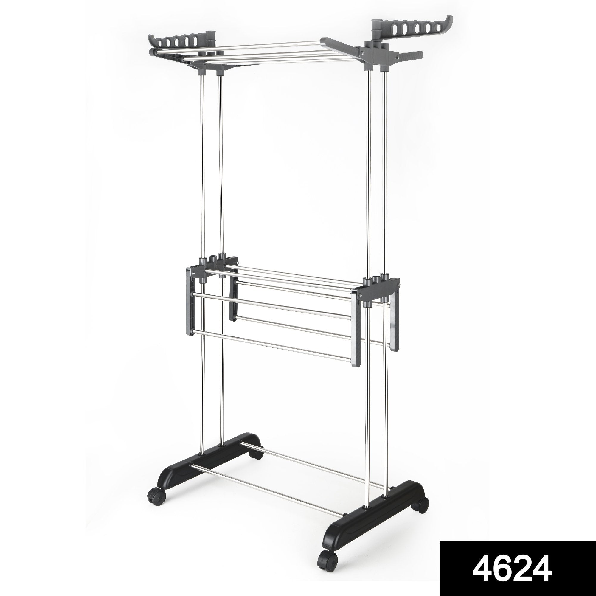 4624 Portable 2 Tier Stainless Steel and Plastic Cloth Drying Stand with Double Pole - SkyShopy