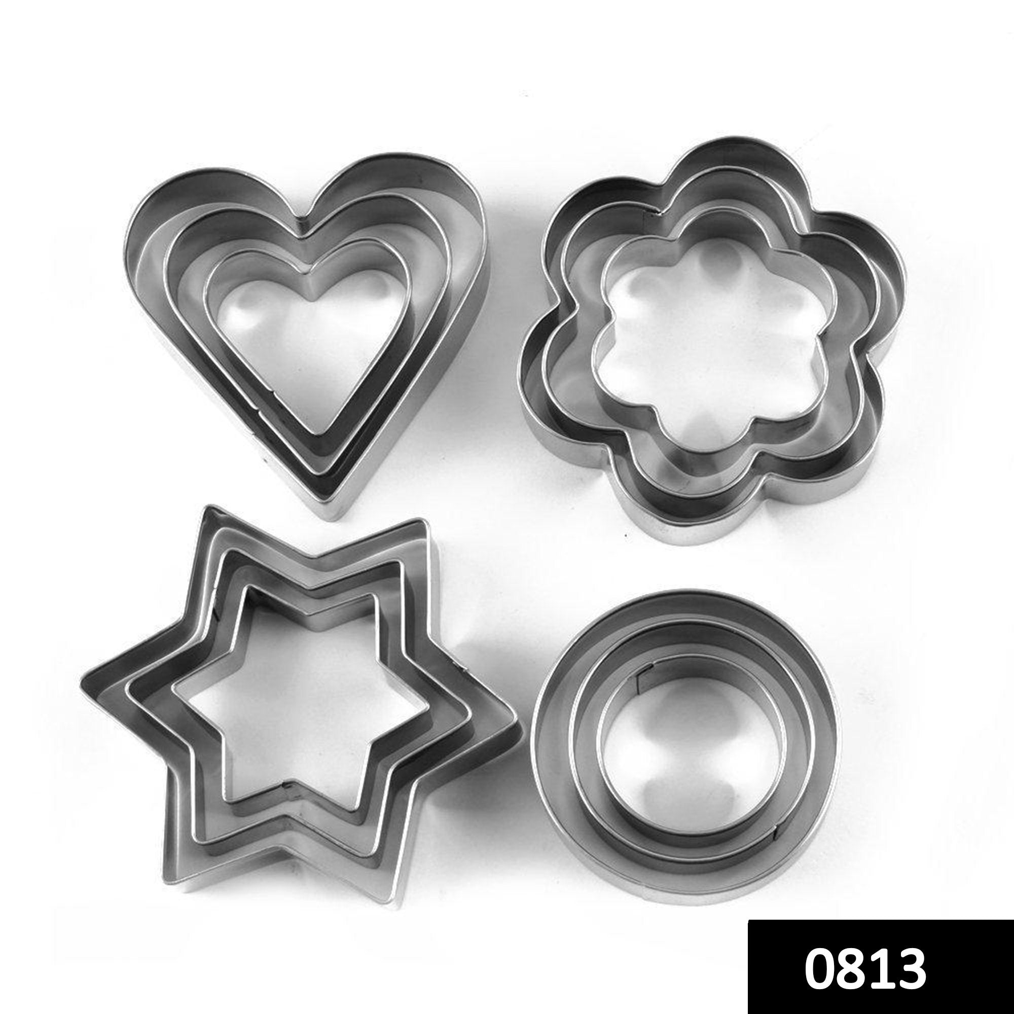 0813 Cookie Cutter Stainless Steel Cookie Cutter with Shape Heart Round Star and Flower (12 Pieces) - SkyShopy