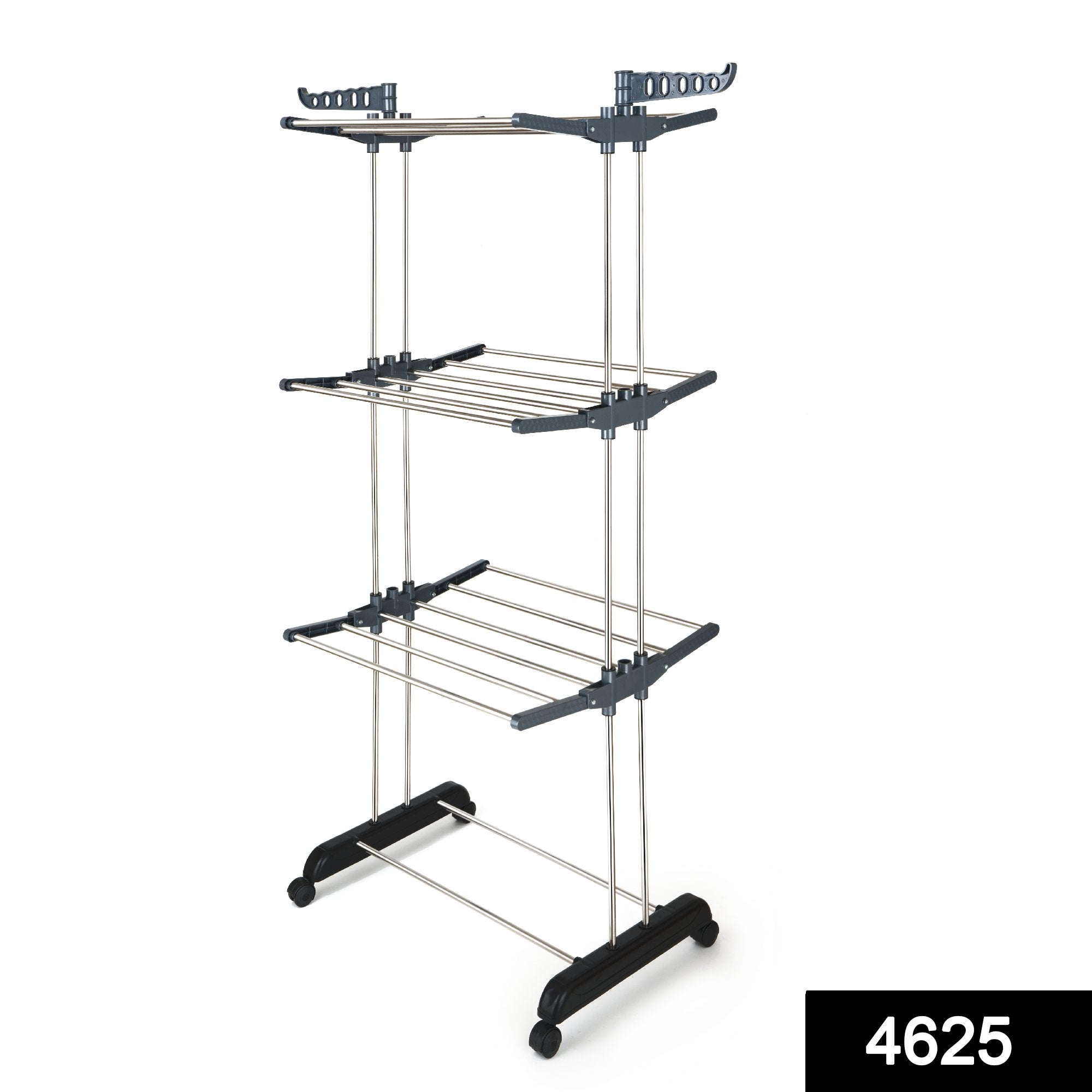 4625 Portable 3 Tier Stainless Steel and Plastic Cloth Drying Stand with Double Pole - SkyShopy