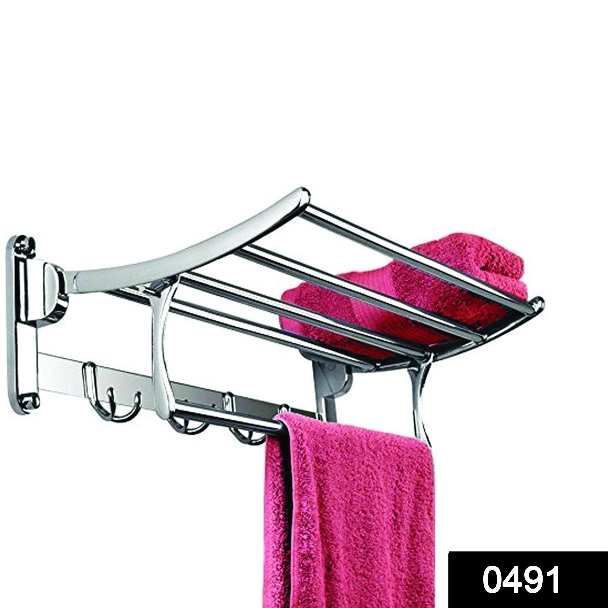 0491 Stainless Steel Folding Towel Rack Cum Towel Bar 18 Inch - SkyShopy