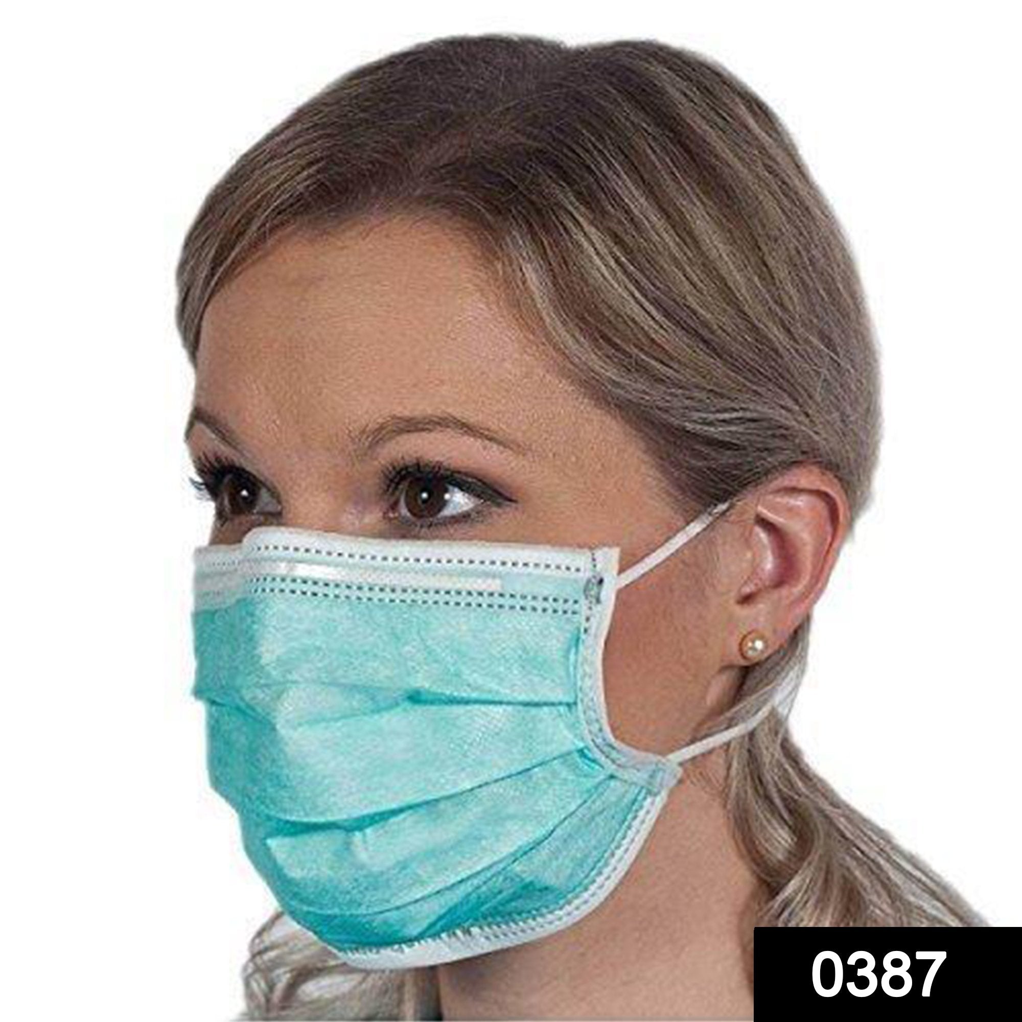 0387 Plastic Disposable Ear Loop Elastic 3 Layer Face Mask (Blue) - SkyShopy