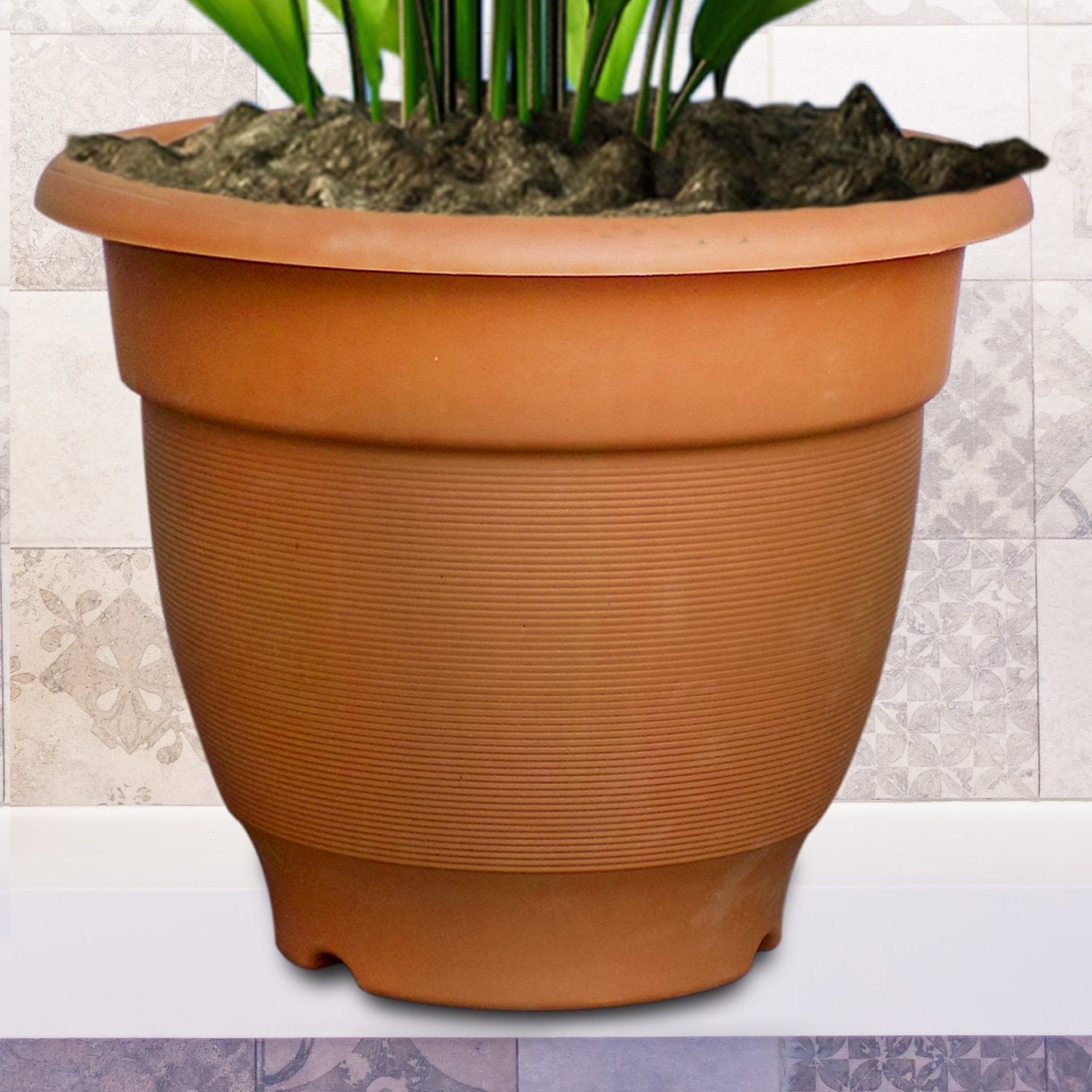 1720 Garden Heavy Plastic Planter Pot Gamla 17x14 inch (Brown, Pack of 1) - SkyShopy