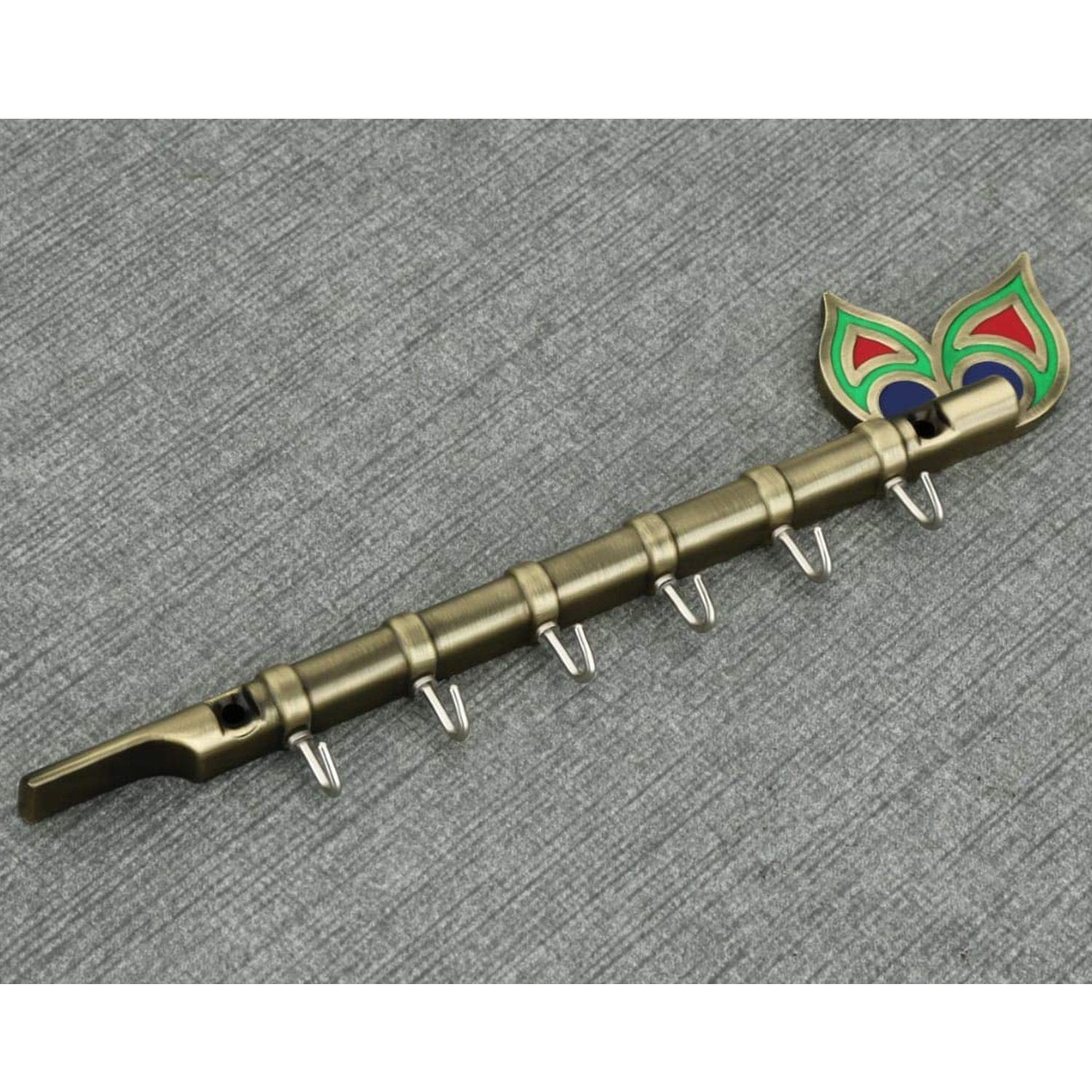 0497 Brass Flute and Peacock Key Holder Wall Hanging - SkyShopy