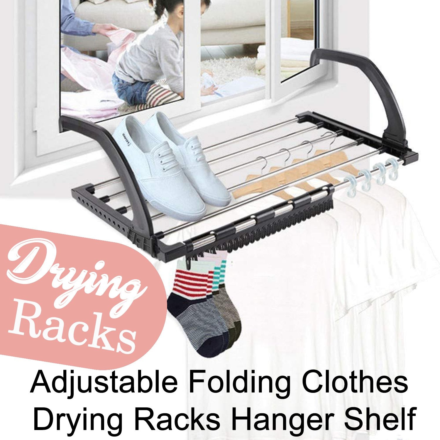 4649 Adjustable Folding Clothes Drying Racks Hanger Shelf