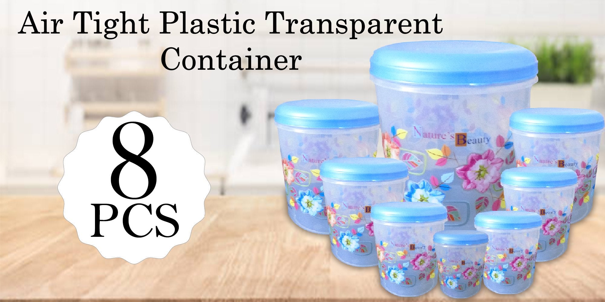 2448 Air Tight Plastic Transparent Container Set (10000ml, 7000ml, 5000ml, 3000ml, 2000ml, 1000ml, 750ml, 500ml) - SkyShopy