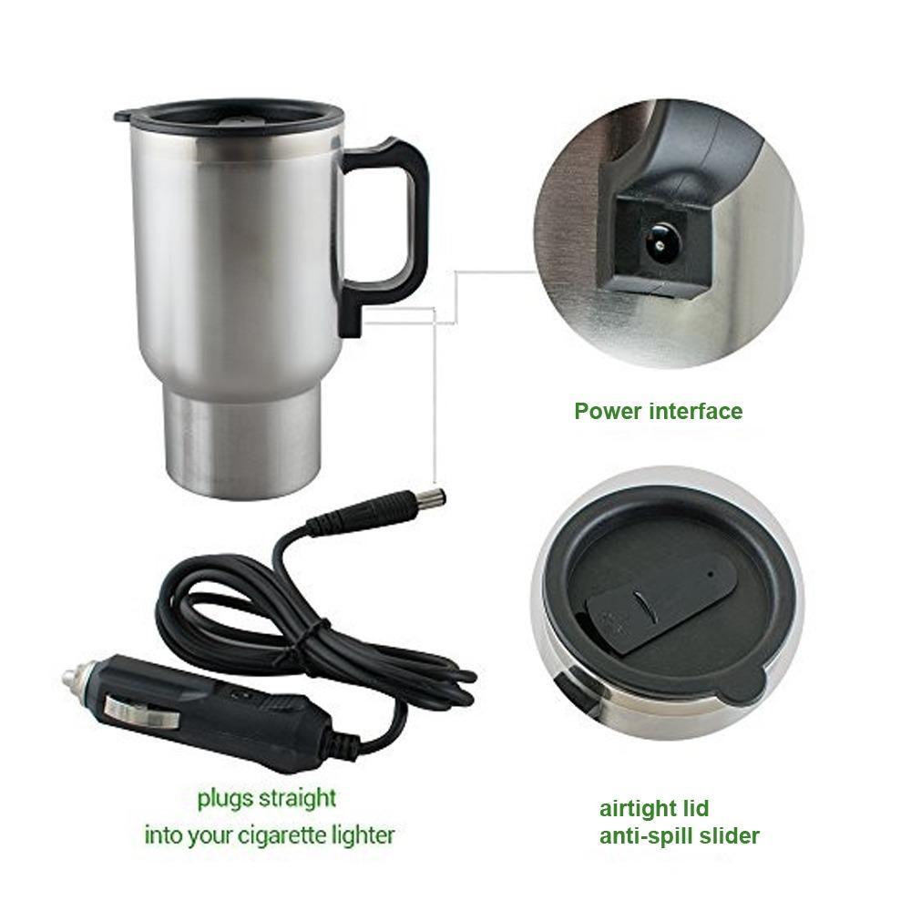 0551 -12V Car Charging Electric Kettle Mug (Silver) - SkyShopy