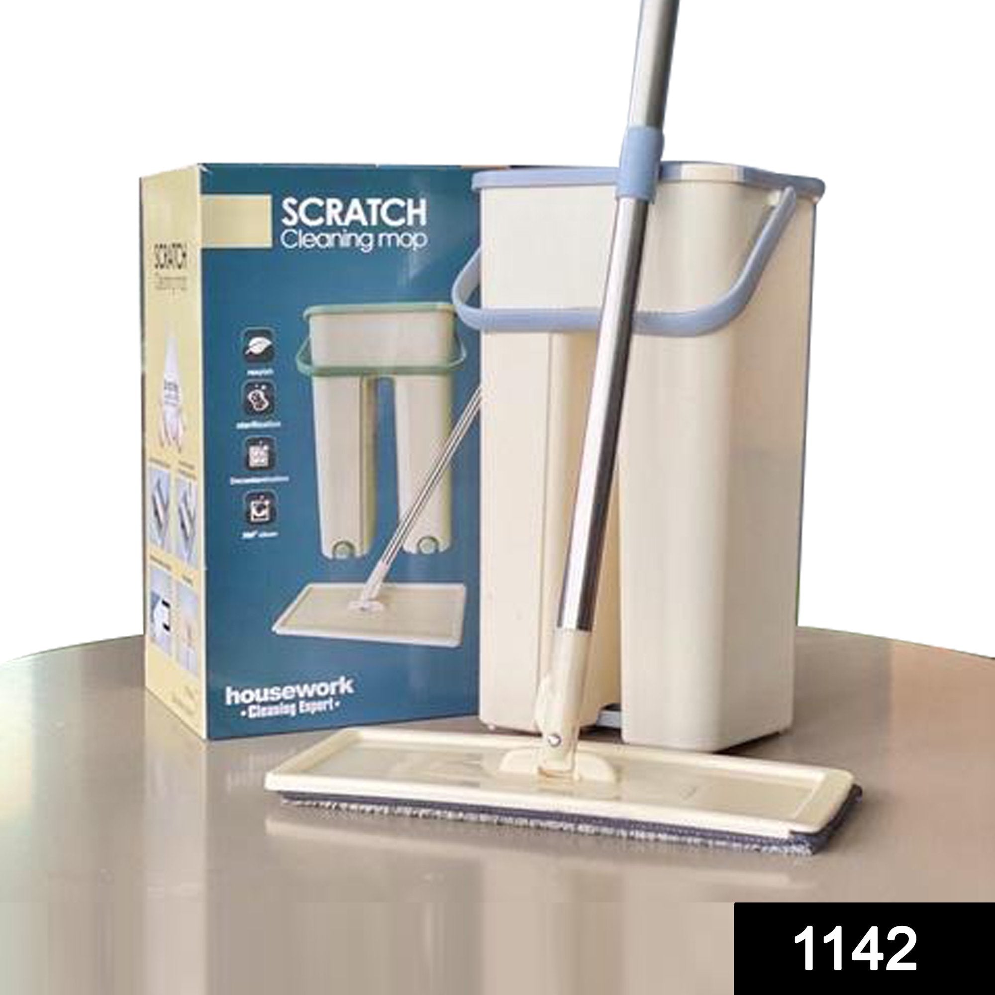 1142 Scratch Cleaning Mop with 2 in 1 Self Clean Wash Dry Hands Free Flat Mop - SkyShopy