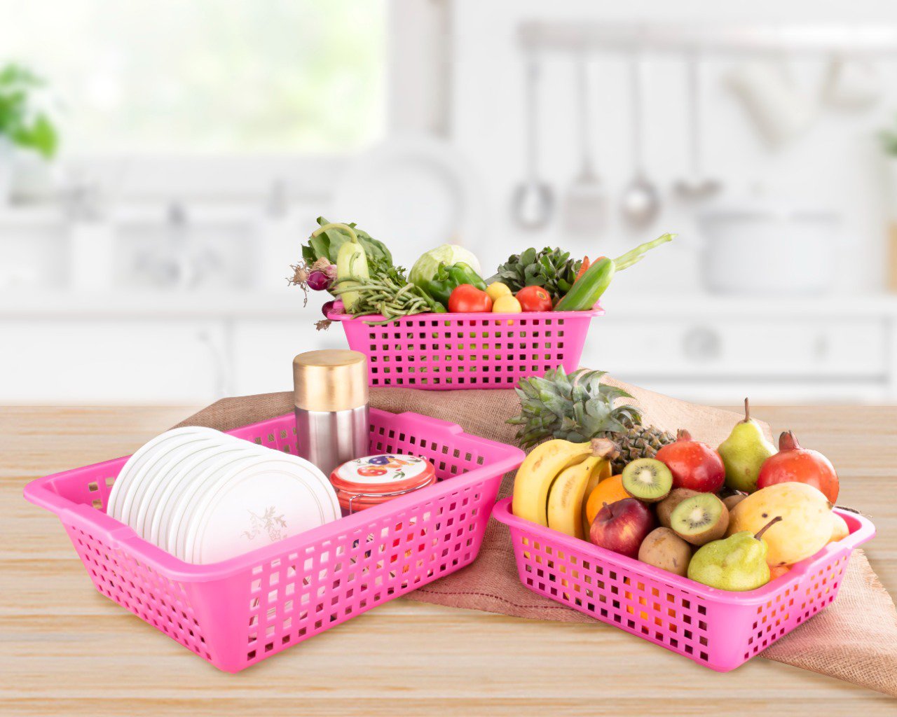 2484 Plastic Multiple Size Cane Fruit Baskets (3 Size Large, Medium, Small) - SkyShopy