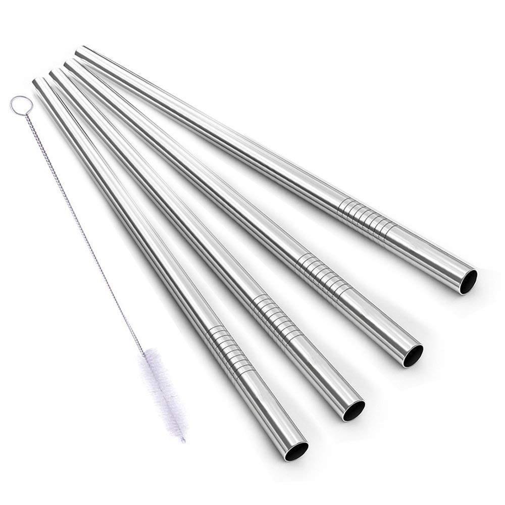 1732 Reusable Stainless Steel Drinking Straws Straight (4 Straight Straws, 1 Brush)