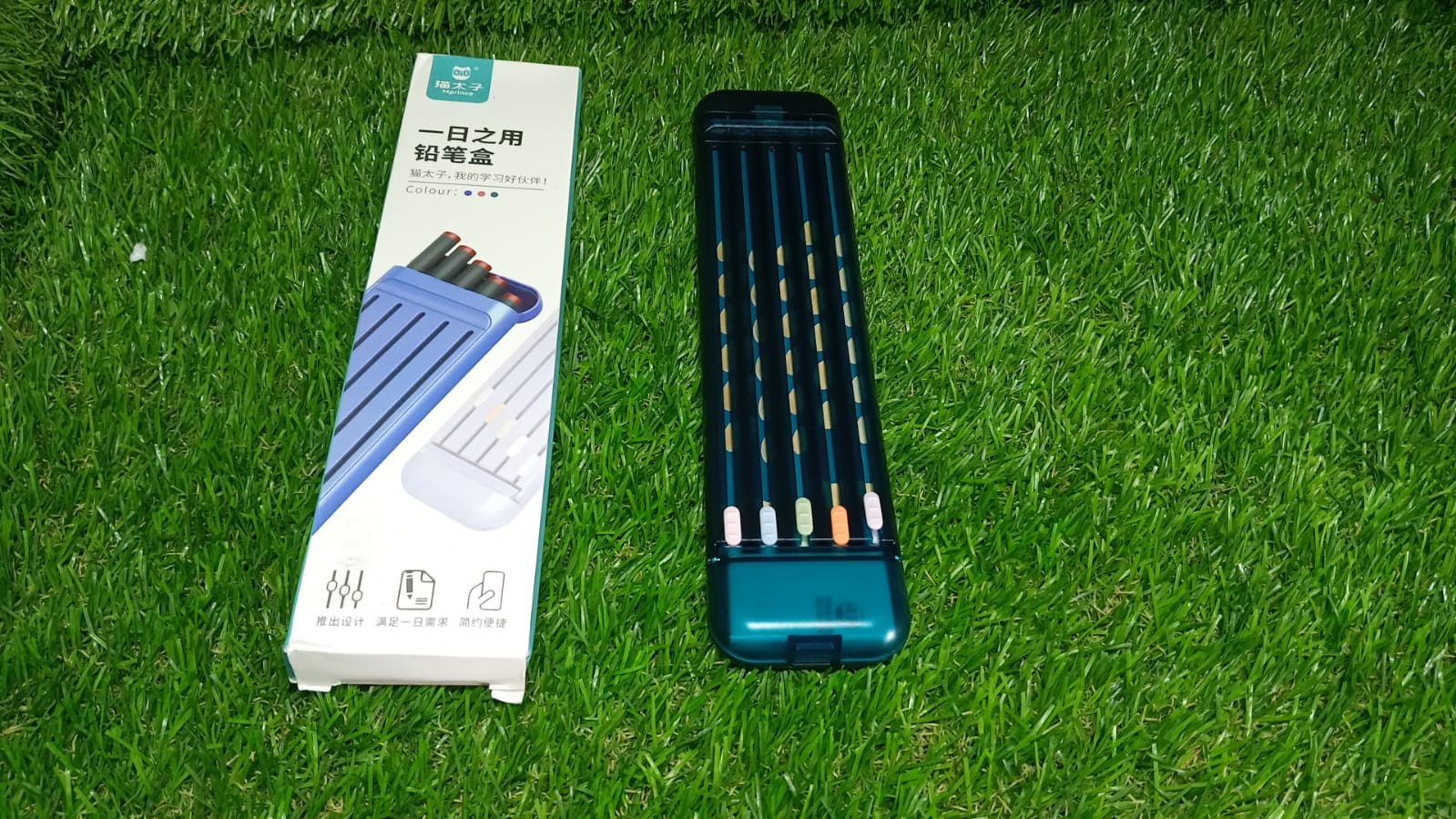 4983 Plastic Pencil Case for Students, Small Hard Pencil Case with Slot, Compact Pencil Box with 5pcs Pencils, Ruler and Eraser for School DeoDap