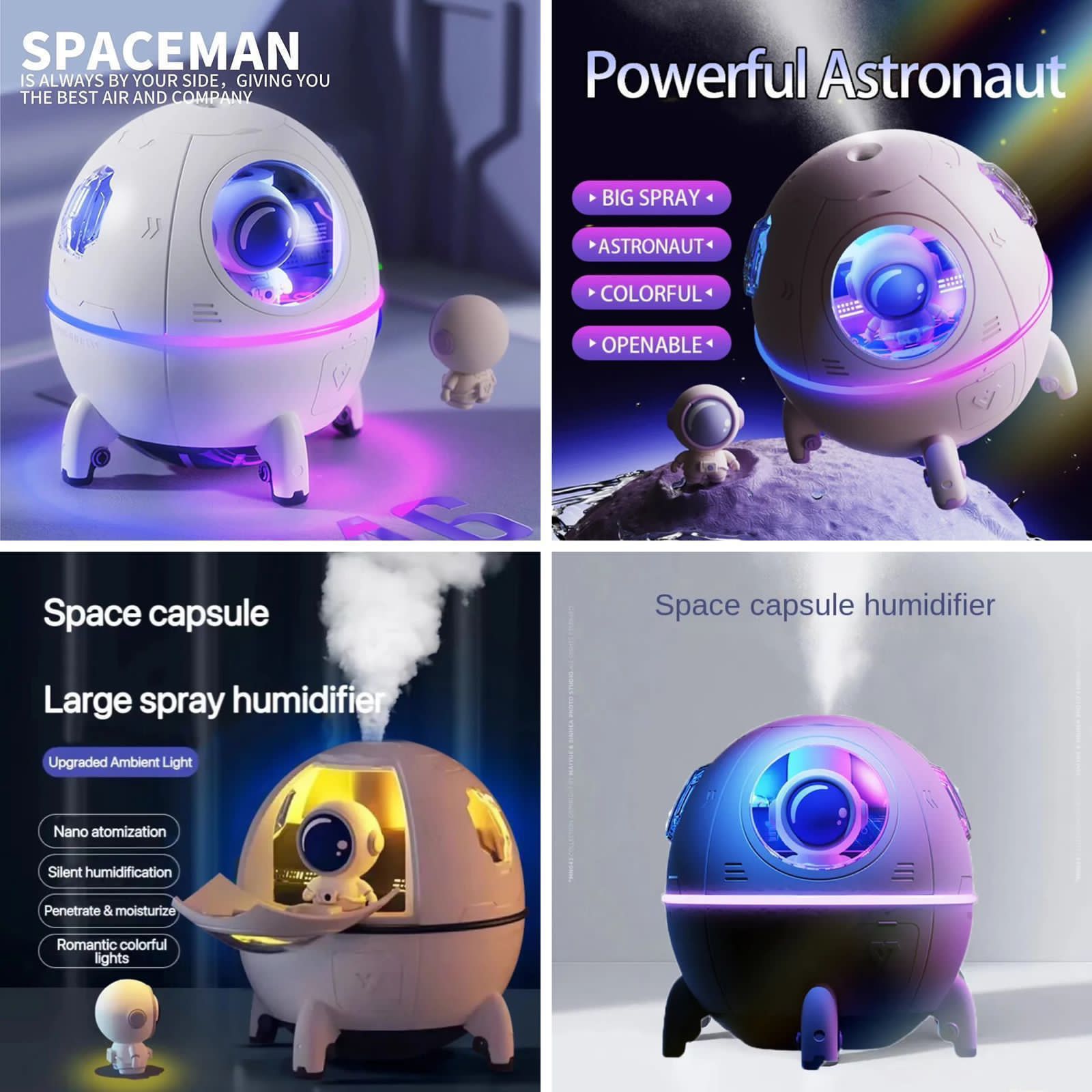 SkyShopy Space Capsule Humidifier, Mini Cute Humidifier, Portable Space Capsule Humidifier, 220ml USB Ultrasonic Quiet Air Humidifiers for Home Car Bedroom Office and Travel