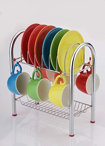 0746_Stainless Steel 2 Layer Plate & Bowl Stand Kitchen Utensil Rack/Cutlery Stand - SkyShopy