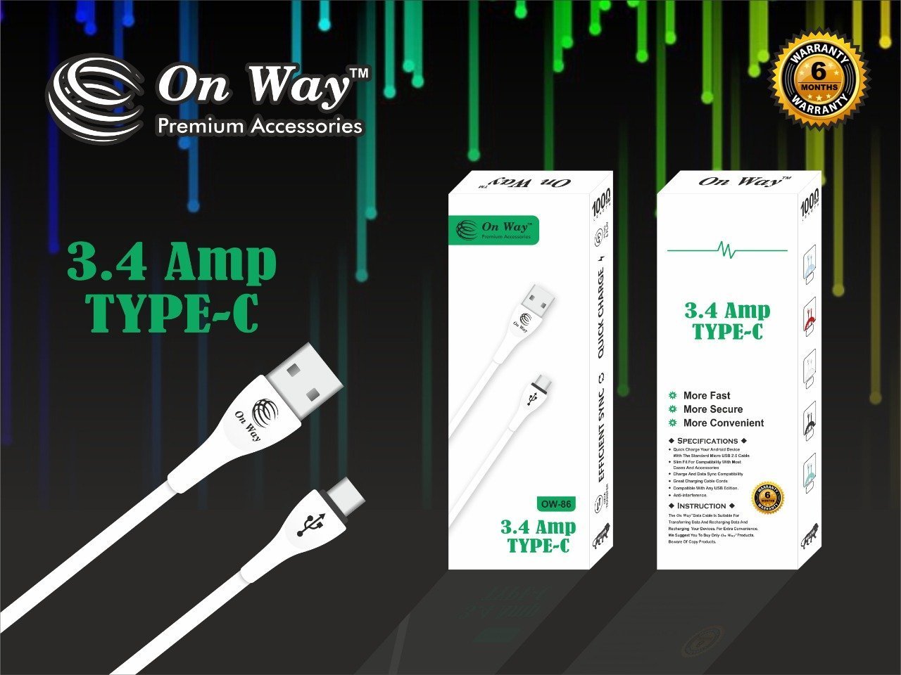 0309 Premium 3.4 Amp Fast Charging 1 m USB Type-C Cable - SkyShopy