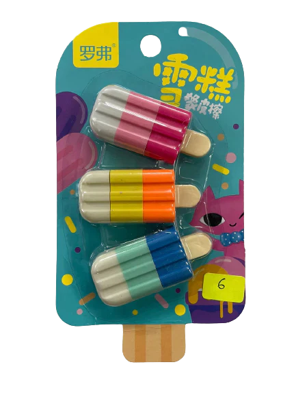 4566 New Ice Cream Stick Erasers for Kids, Pops Fruit-Scented Puzzle Erasers, School Supplies for Kids - Set of 3
