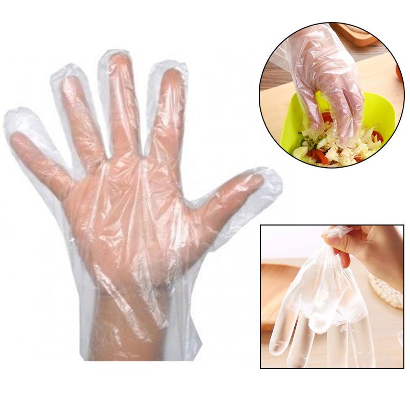 0670 Plastic Transparent Disposable Clear Gloves (White) (100Pc) - SkyShopy
