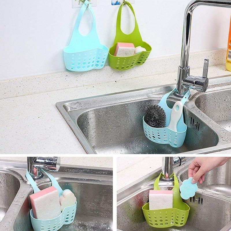 0762 Adjustable Kitchen Bathroom Water Drainage Plastic Basket/Bag with Faucet Sink Caddy - SkyShopy