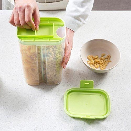 2146 Plastic 2 Sections Air Tight Transparent Food Grain Cereal Storage Container (2000ml) (With Box) - SkyShopy