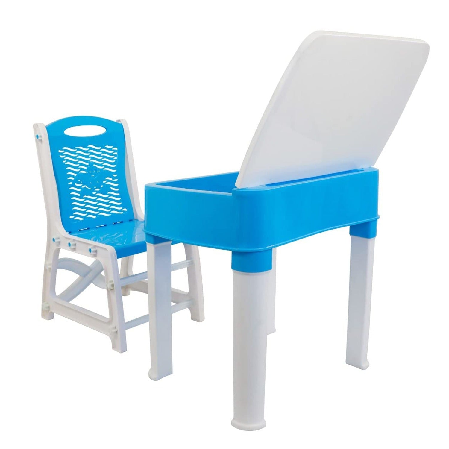 4594 Study Table And Chair Set For Boys And Girls With Small Box Space For Pencils Plastic High Quality Study Table (Blue)