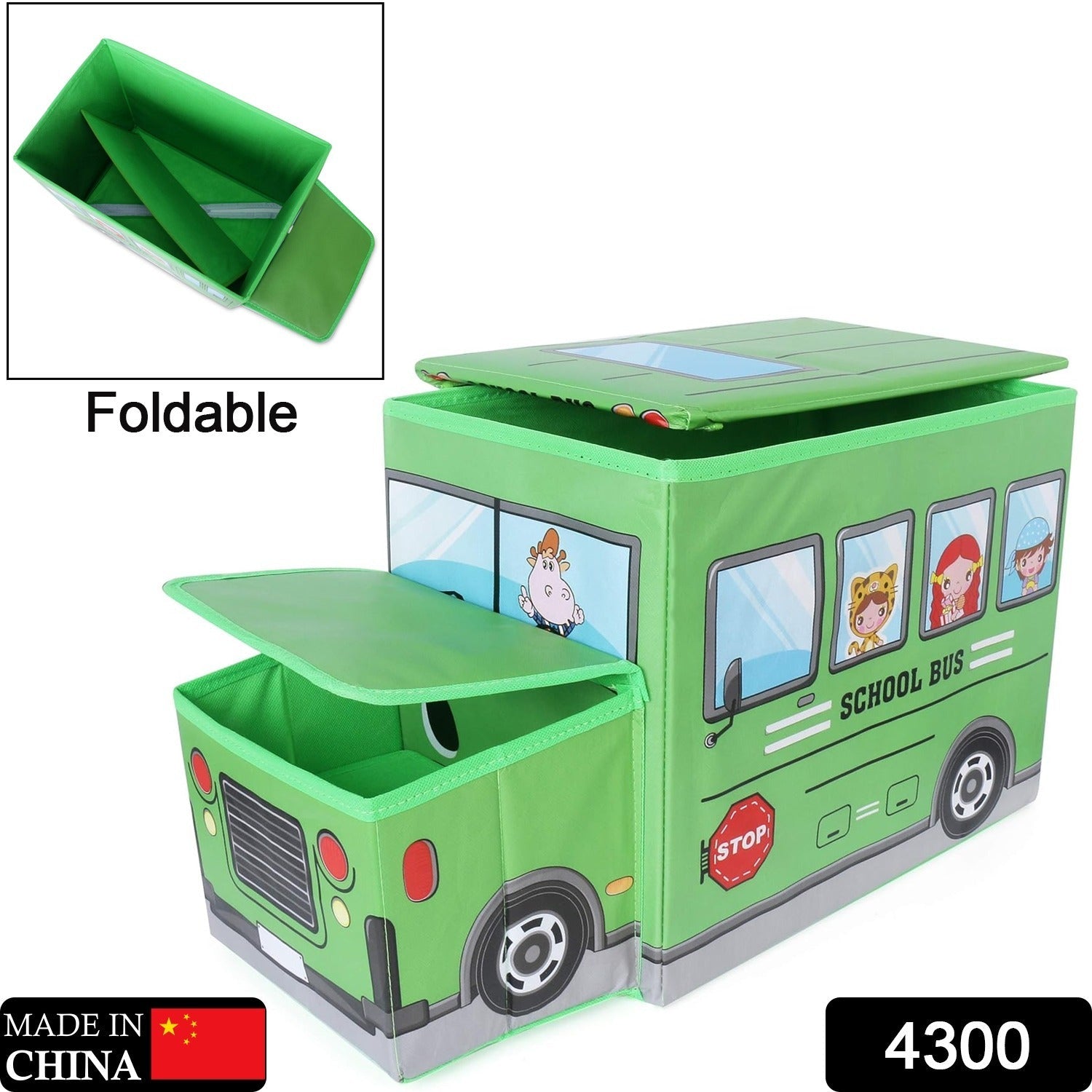 4300 Foldable Bus Shape Toy Box Storage with Lid for Storage of Toys Basket Useful as Toy Organizer mountable Racks Surface Multipurpose Basket for Kids Wardrobe Cabinet Wood with Cloth Cover For Home Decor Books, Game, Baby Cloth (Mix Color)