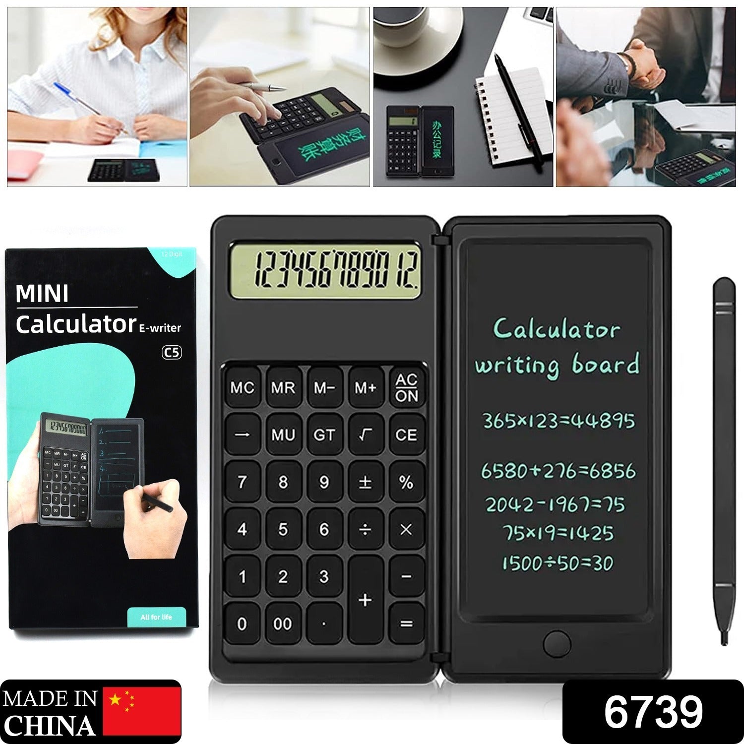 6739 Foldable Calculator With 6 Inch LCD Tablet Digital Drawing Pad Stylus Pen Erase Button Lock Function Smart Calculator