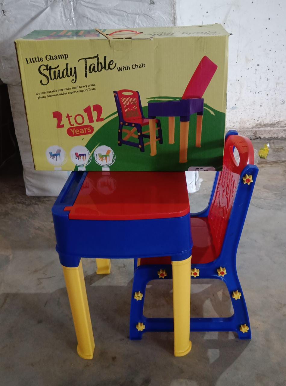 4594C Study Table And Chair Set For Boys And Girls With Small Box Space For Pencils Plastic High Quality Study Table (Red/Blue/Yellow)