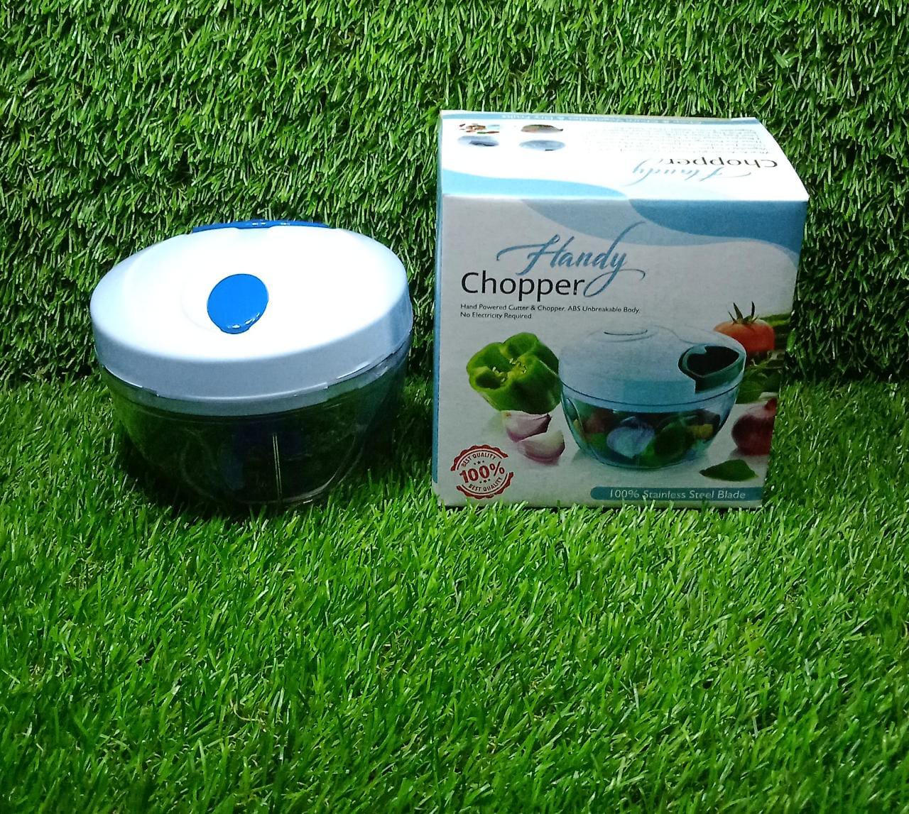 2072 3 BLADE MANUAL BLUE FOOD CHOPPER, COMPACT & POWERFUL HAND HELD VEGETABLE CHOPPER. DeoDap