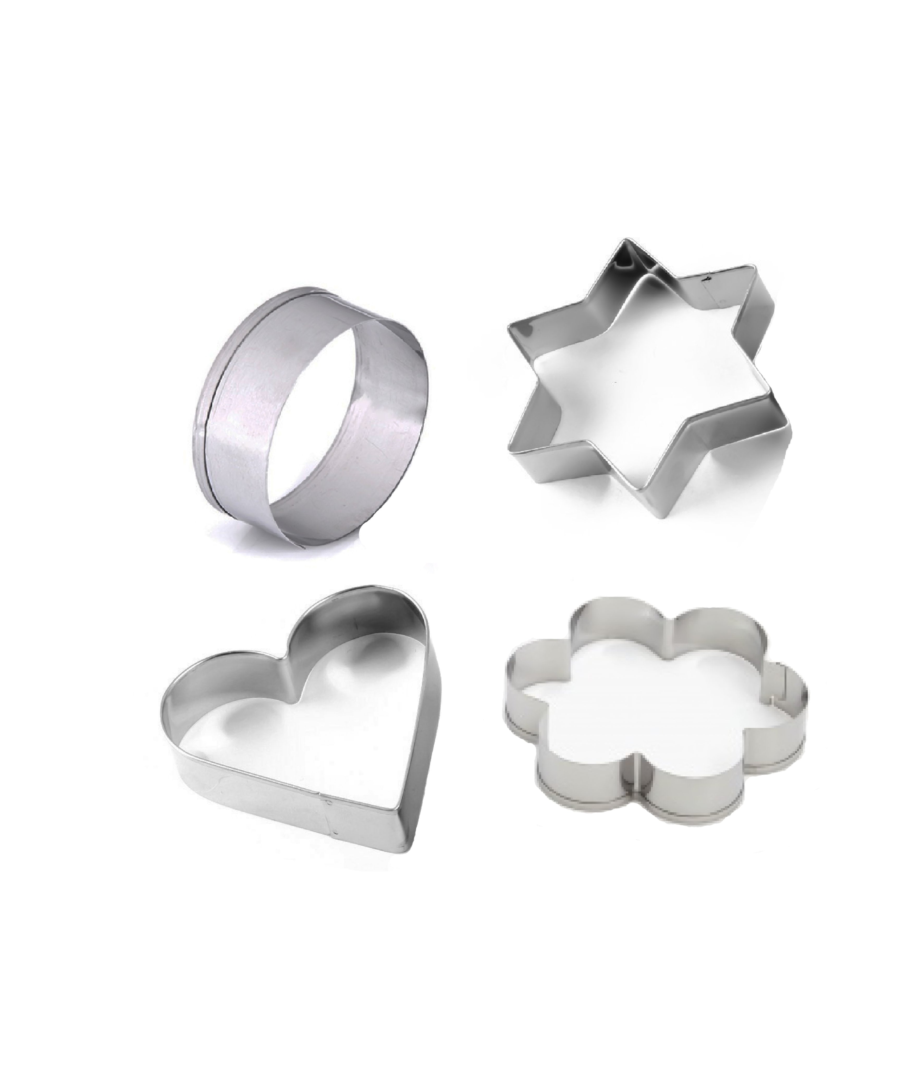 0827 Cookie Cutter Stainless Steel Cookie Cutter with Shape Heart Round Star and Flower (4 Pieces) - SkyShopy