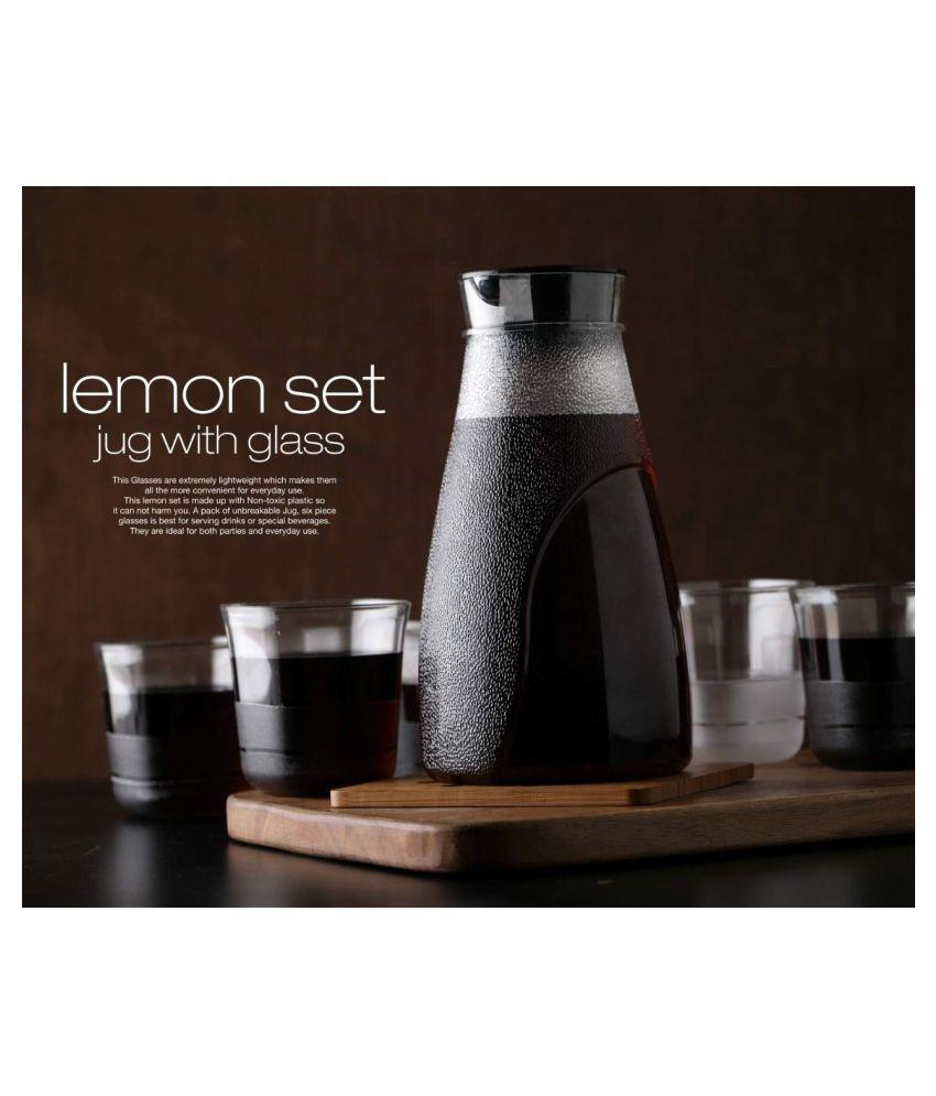 2358 Plastic Transparent Unbreakable Lemon Juice Jug Set and 6 pcs Glass - SkyShopy