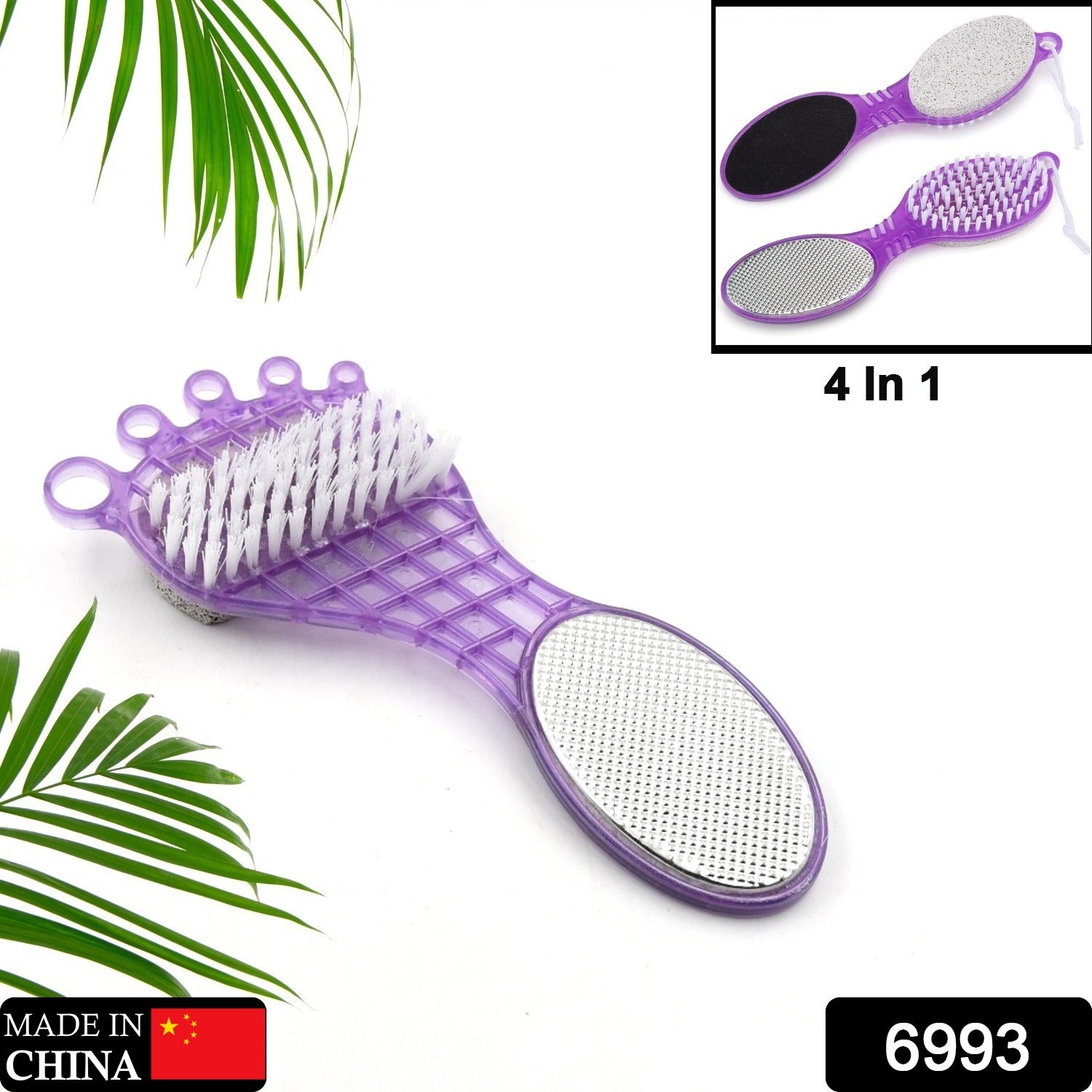 6993  4 in 1 Pedicure Tool for Rough & Dry Feet Dual-Sided with Pumice Stone Soft Brush Steel Scrubber & Emery File Softens Hard Foot Corns & Calluses Cleanses & Smoothens Dull Feet