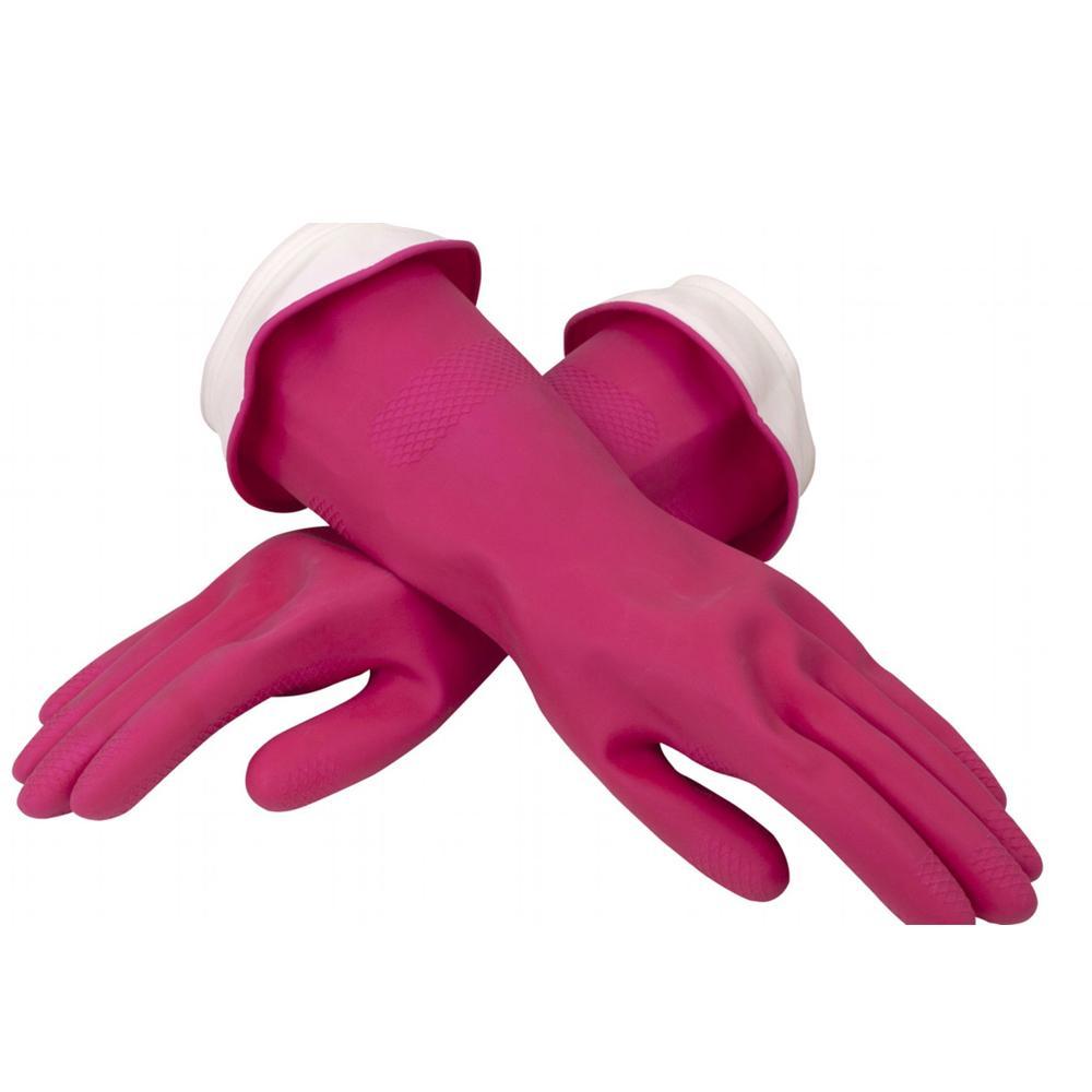 0665 - Flock line Reusable Rubber Hand Gloves (Pink) - 1pc - SkyShopy