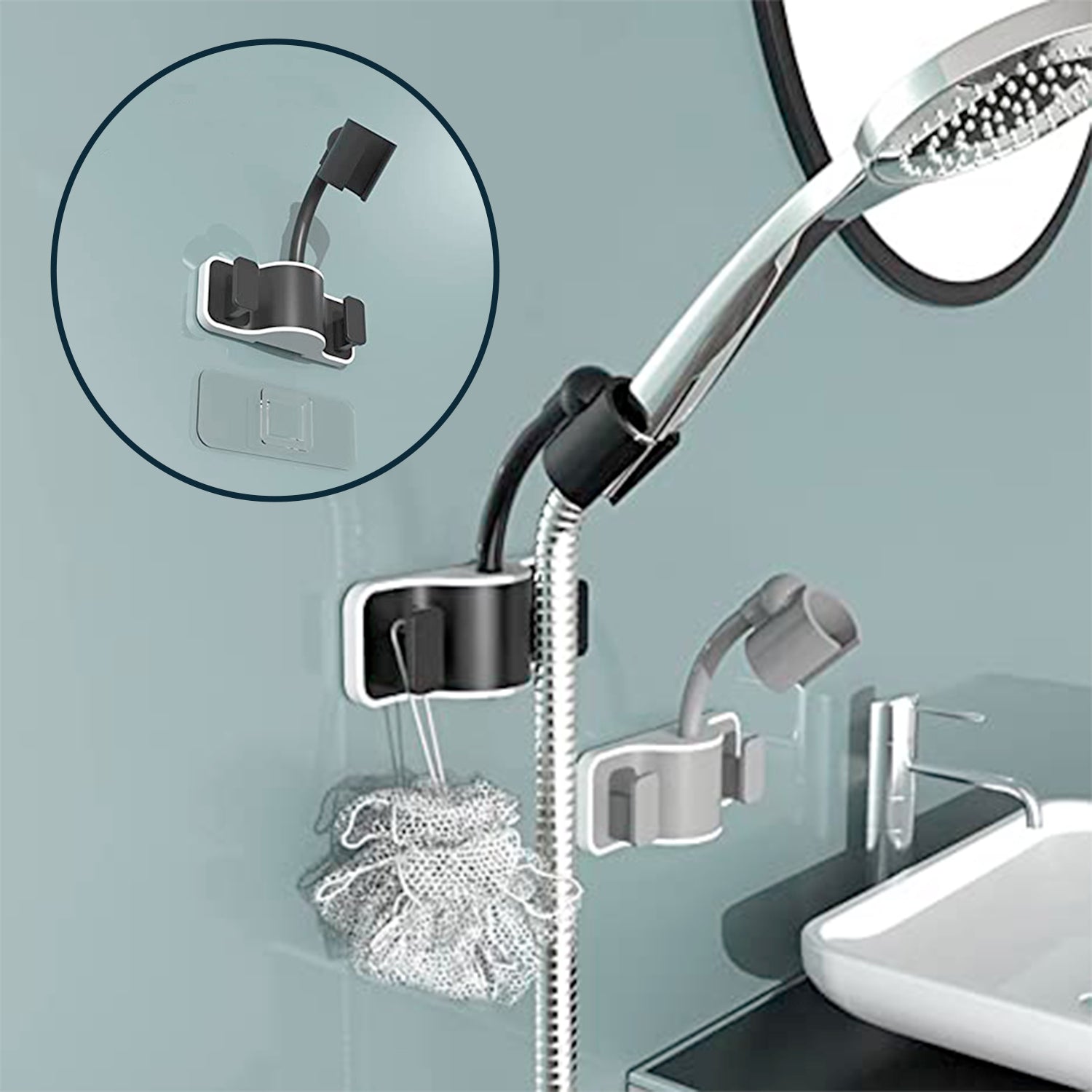 7687 Shower Head Holder Bracket Adjustable   Showerhead Wall Mounted Suction Bracket for Bathroom DeoDap