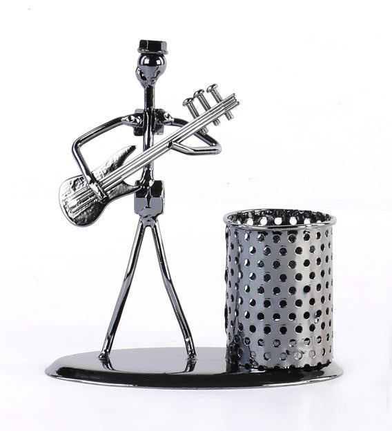 1636 Iron Musician Playing Bass Guitar Pen Stand Showpiece - SkyShopy