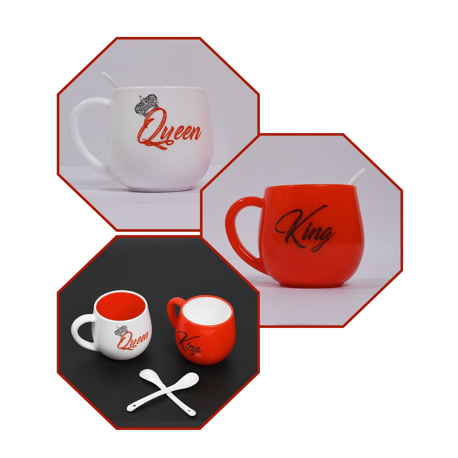4764 King & Queen Printed Couple Matching Coffee/Tea Plastic Coffee Mug (300ml Set of 2) DeoDap