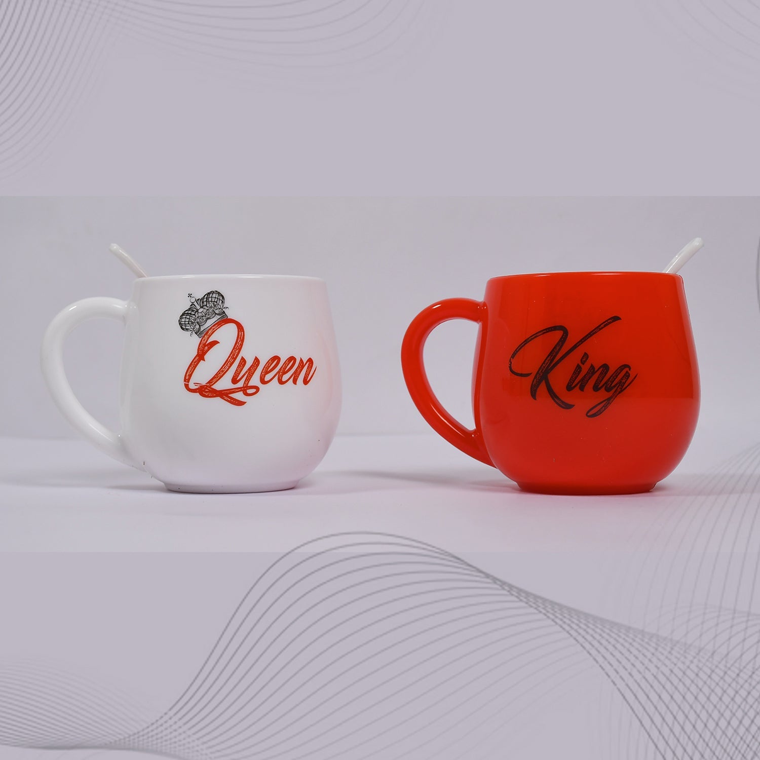 4764 King & Queen Printed Couple Matching Coffee/Tea Plastic Coffee Mug (300ml Set of 2) DeoDap