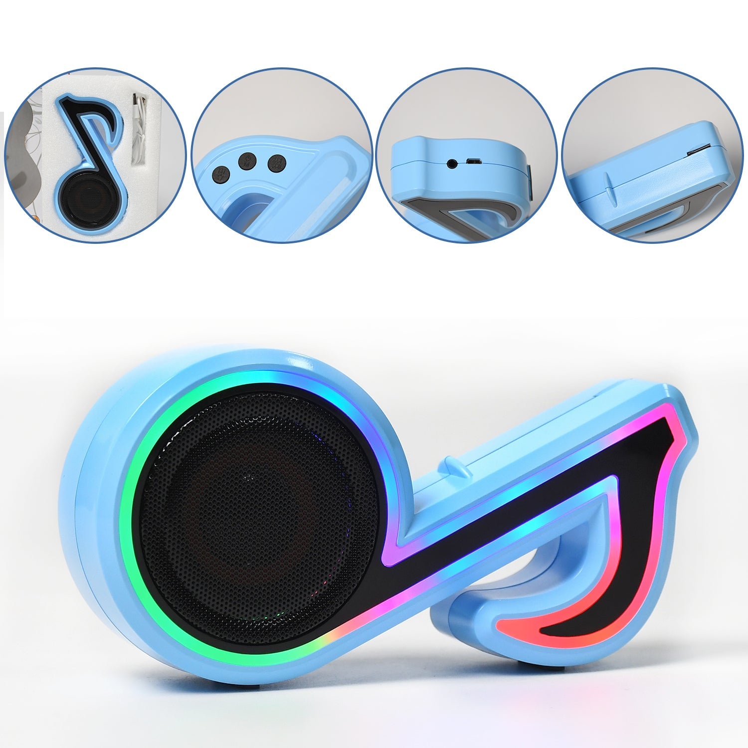 6068 Mini Portable Music Note Shape Speaker Subwoofer Colorful Musical Note LED Lighting Sound For Creatives Gift Computer Phone Sound Equipment DeoDap