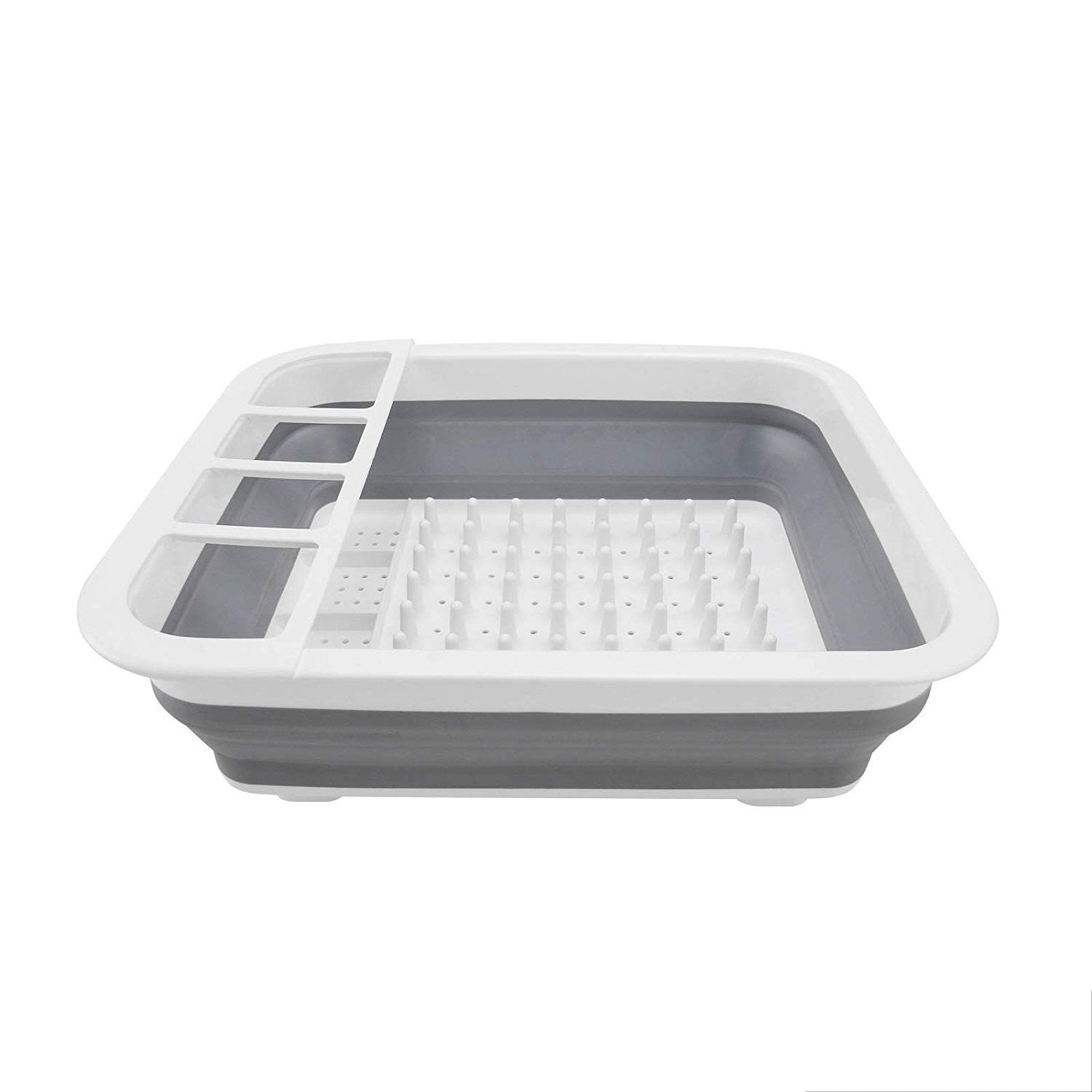 0804 Collapsible Folding Silicone Dish Drying Drainer Rack with Spoon Fork Knife Storage Holder - SkyShopy