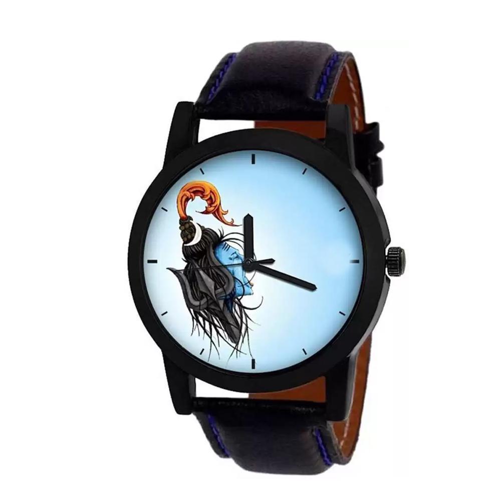 1803 Unique & Premium Analogue Watch Lord Shiva Print Multicolour Dial Leather Strap (Watch 3) - SkyShopy