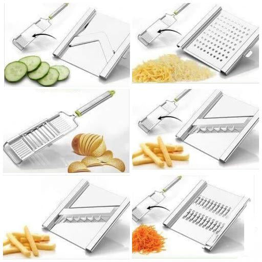 2142 6 in 1 Stainless Steel Kitchen Chips Chopper Cutter Slicer and Grater with Handle - SkyShopy