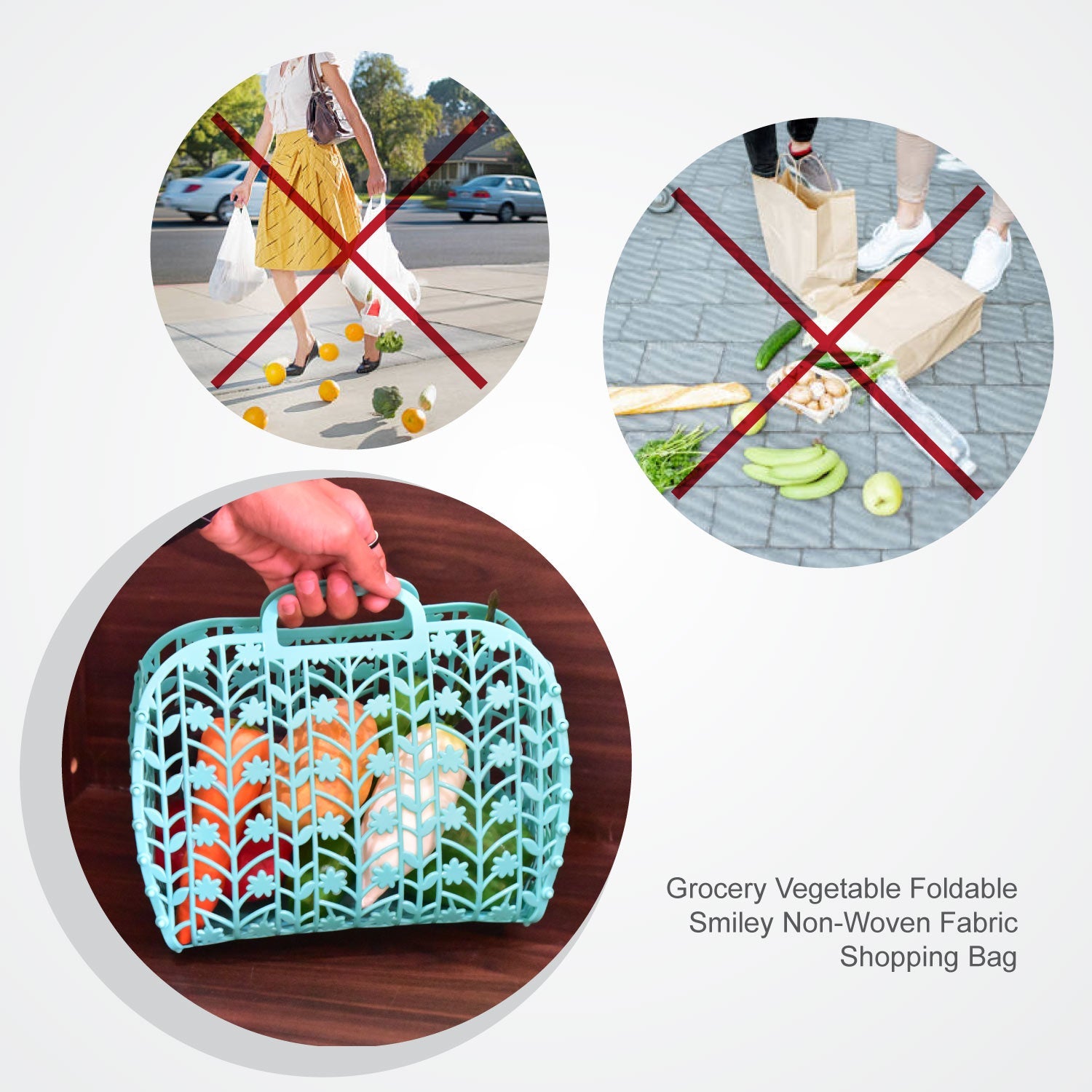 0761 Grocery Vegetable Foldable Smiley Non-Woven Fabric Shopping Bag DeoDap
