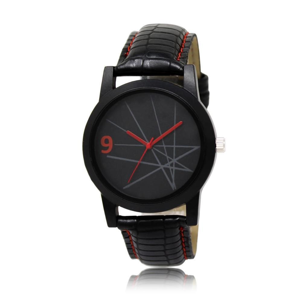 1813 Unique & Premium Analogue Watch Lines with black Dial Leather Strap (Watch 13) - SkyShopy